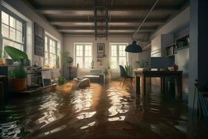 sumergido interior un serie de Híper realista inundado habitación ilustraciones foto