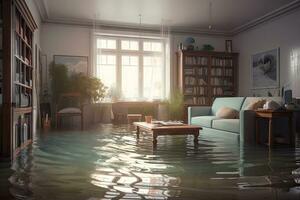 Flooded Flat Interior A Surrealistic View of a Disaster Generative AI photo