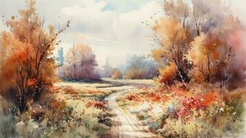 Autumnal Watercolor Meadow with Vibrant Flowers photo