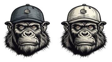 Gorilla Monkey Wearing a Baseball Cap Design Element for Posters TShirts and Emblems photo