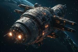 Cinematic Illustration of a Spacecraft in Outer Space Perfect for Posters and Landing Pages photo