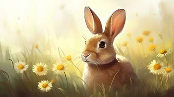 Adorable Bunny Enjoying a Spring Meadow with Wildflowers photo