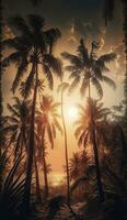 Swaying Palm Trees at Sunset in Haiti photo