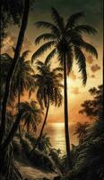 Swaying Palm Trees at Sunset in Haiti photo