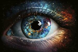 Colorful Iris Eye in Space with Stars photo