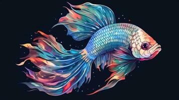 Colorful Stylized Siamese Fighting Fish on Transparent Background photo
