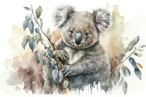 coala oso en acuarela árbol suave tonos y estándar escala foto