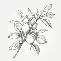 Continuous HandDrawn Lemon Branch with Leaves Linear Silhouette photo