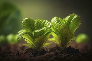 Fresh Lettuce Seedlings on Green Table in Garden photo