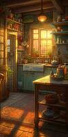 Charming Italian Kitchen Illustration with Cozy Atmosphere photo