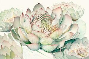 Plenty of Pastel Lotus Watercolors on White Background photo