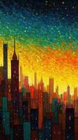 Whimsical NeoImpressionist Skyline Painting photo