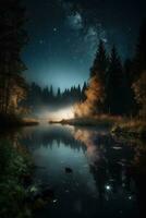 Enchanting Nighttime Reflections on a Serene Lake photo