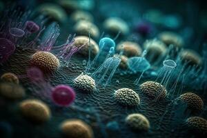 Microscopic View of Bacteria and Virus Cells in a Laboratory Setting photo