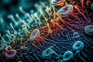 Microscopic View of Bacteria and Virus Cells in a Laboratory Setting photo