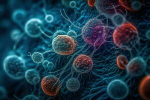 Microscopic View of Bacteria and Virus Cells in a Laboratory Setting photo