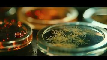 Microscopic View of Bacteria and Virus Cells in a Laboratory Petri Dish photo