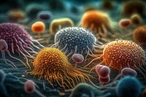microscópico ver de bacterias y virus células en un laboratorio ajuste foto