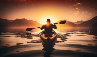 Kayaking in Unity with Nature at Golden Sunset photo