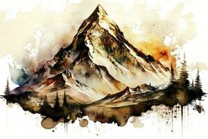 Majestic Mountain Landscape in Watercolor photo