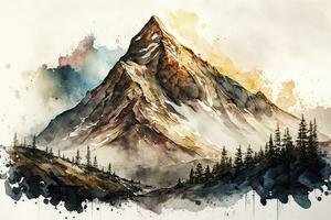 Natural Watercolor Painting of Majestic Mountains photo