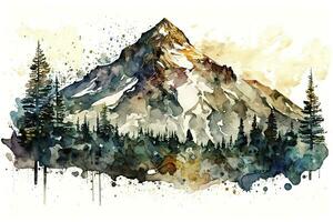 Majestic Mountain Landscape in Watercolor photo