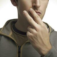 Silencing Gesture A Hand Forming Zip It or Keep Quiet on White Background photo