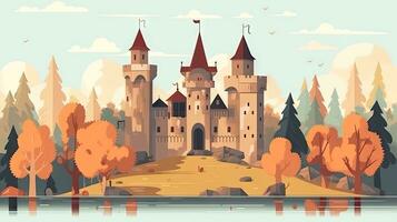 Cartoonstyle Illustration of a Medieval Castle photo