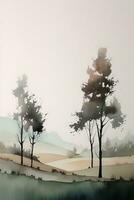 Simplicity in Watercolor Landscape with Ample Negative Space photo