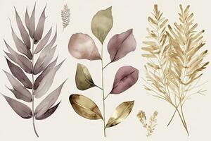 Elegant Watercolor Painting of Eucalyptus Leaves and Pampas Grass Perfect for Invitations and photo