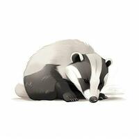 Minimalist Cute Badger Digital Drawing on White Background photo