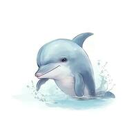 Minimalist Digital Drawing of a Cute Dolphin on White Background photo