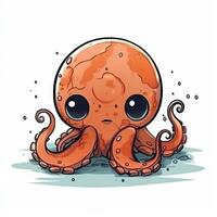 Minimalist Cute Octopus Digital Drawing on White Background photo