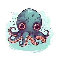 Minimalist Cute Octopus Digital Drawing on White Background photo