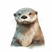 Adorable Minimalist Digital Drawing of a Playful Otter on a White Background photo