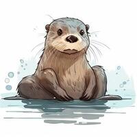 Adorable Minimalist Digital Drawing of a Playful Otter on a White Background photo