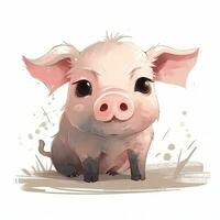 Minimalist Cute Pig Digital Drawing on White Background photo