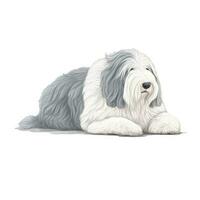 Minimalist Watercolor Painting of an Old English Sheepdog in Soft Pastel Colors photo