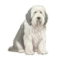Minimalist Watercolor Painting of an Old English Sheepdog in Soft Pastel Colors photo