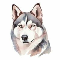 Minimalist Siberian Husky Watercolor Painting on White Background photo