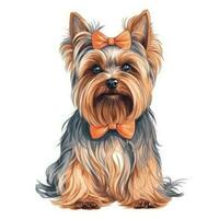 Minimalist Watercolor Painting of a Yorkshire Terrier in Soft Pastel Colors photo