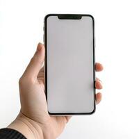 Hold the Future in Your Hands Mobile Phone with Blank Screen on White Background Generative AI photo