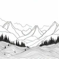 Continuous Line Drawing of Minimalistic Mountain Landscape photo