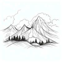 Continuous Line Drawing of Minimalistic Mountain Landscape photo