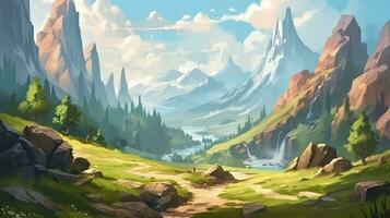 Epic Mountain Adventure in Digital Art Style photo