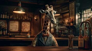 animales Bebiendo a el bar señor largo cuello como el barman foto