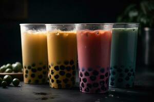 Bubble Tea Delight A Variety of Flavors Ready to Sip in a Cinematic Shot photo