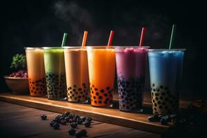 Bubble Tea Delight A Variety of Flavors Ready to Sip in Cinematic Detail photo