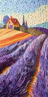 Intricate NeoImpressionist Paper Art of Lavender Fields in French Provence photo
