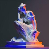 Elegant White Marble Statue in Neon Style photo